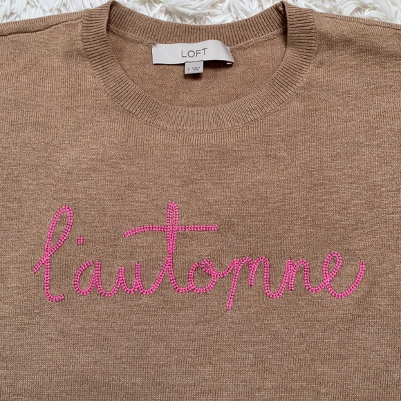 Loft L’Automme Crew Neck Sweater 💗 Camel & Pink - Picture 2 of 15